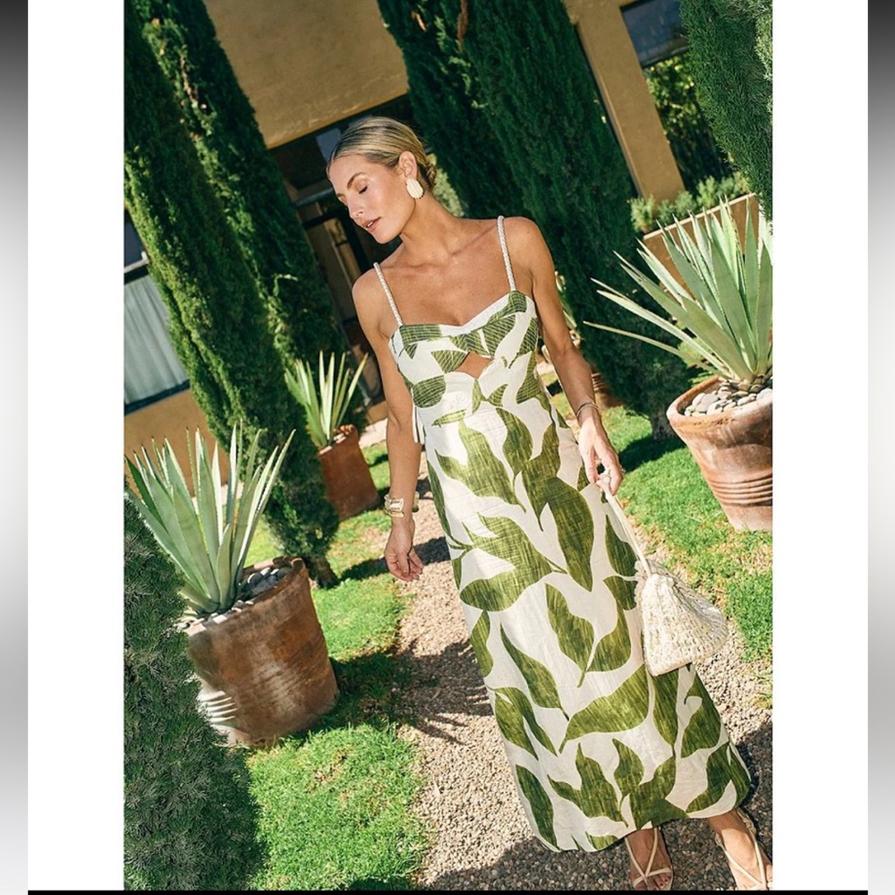 ANTONIO MELANI White Dress with Green Leaf Print - Picture 3 of 10